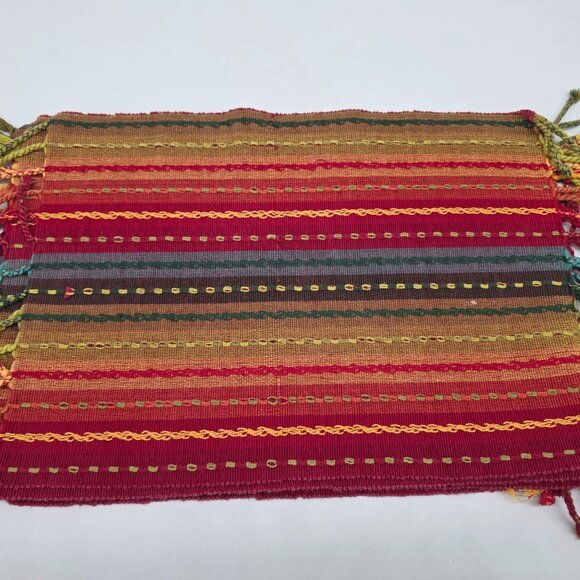 Handwoven Multicolor Striped Tablemats With Tassels Set of 5 Boho Style - Picture 6 of 9